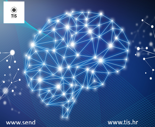 connected lights forming the shape of a brain on a blue background. The TIS logo is also visible.