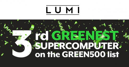 Visual announcing the ranking of LUMI on the Green500 list