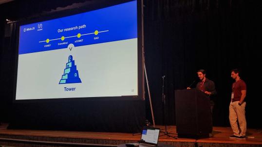 Nuno Guerreiro and Ricardo Rei presenting at the 2024 WMT Conference in Miami