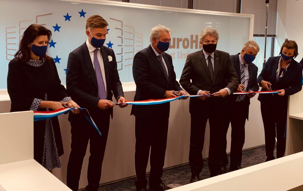 Inauguration of the EuroHPC JU Headquarters in Luxembourg, May 2021, with Ministers Asselborn, Fayot and EU Commissioner Breton. 