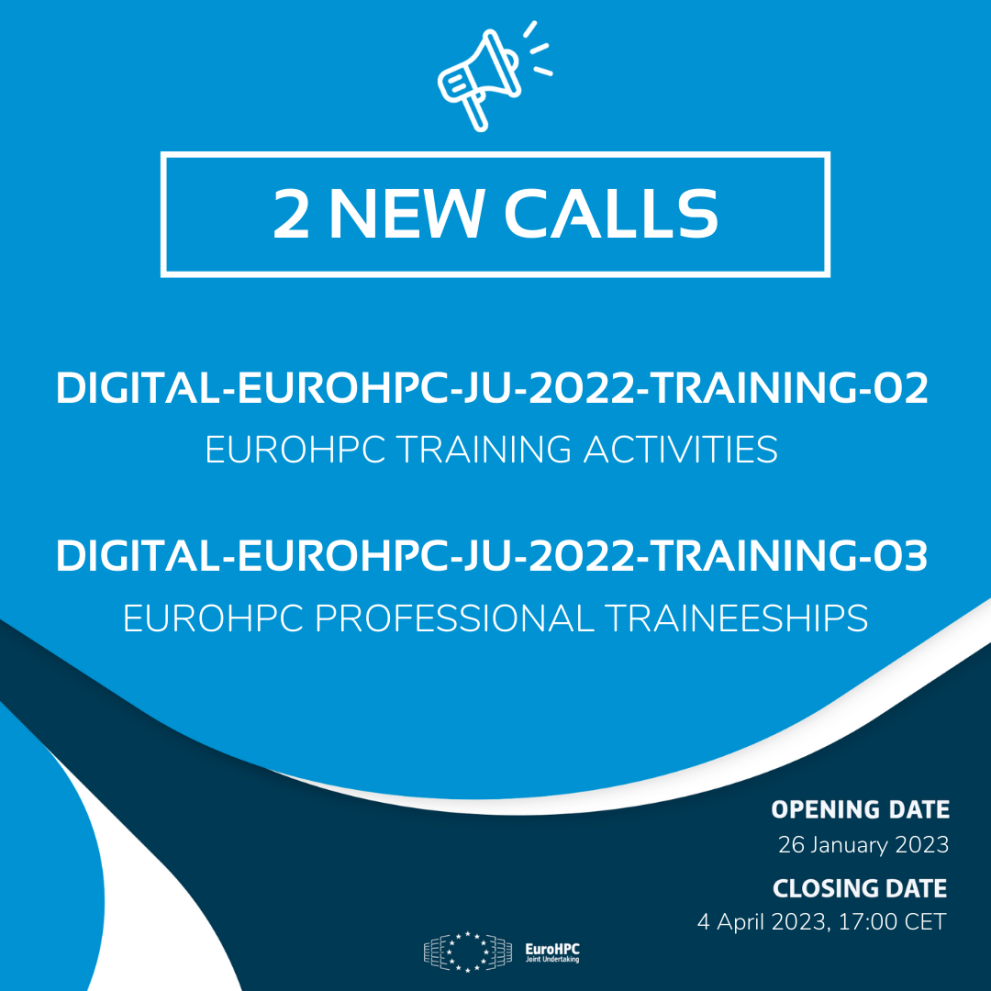 Visual announcing the two calls to support HPC training activities