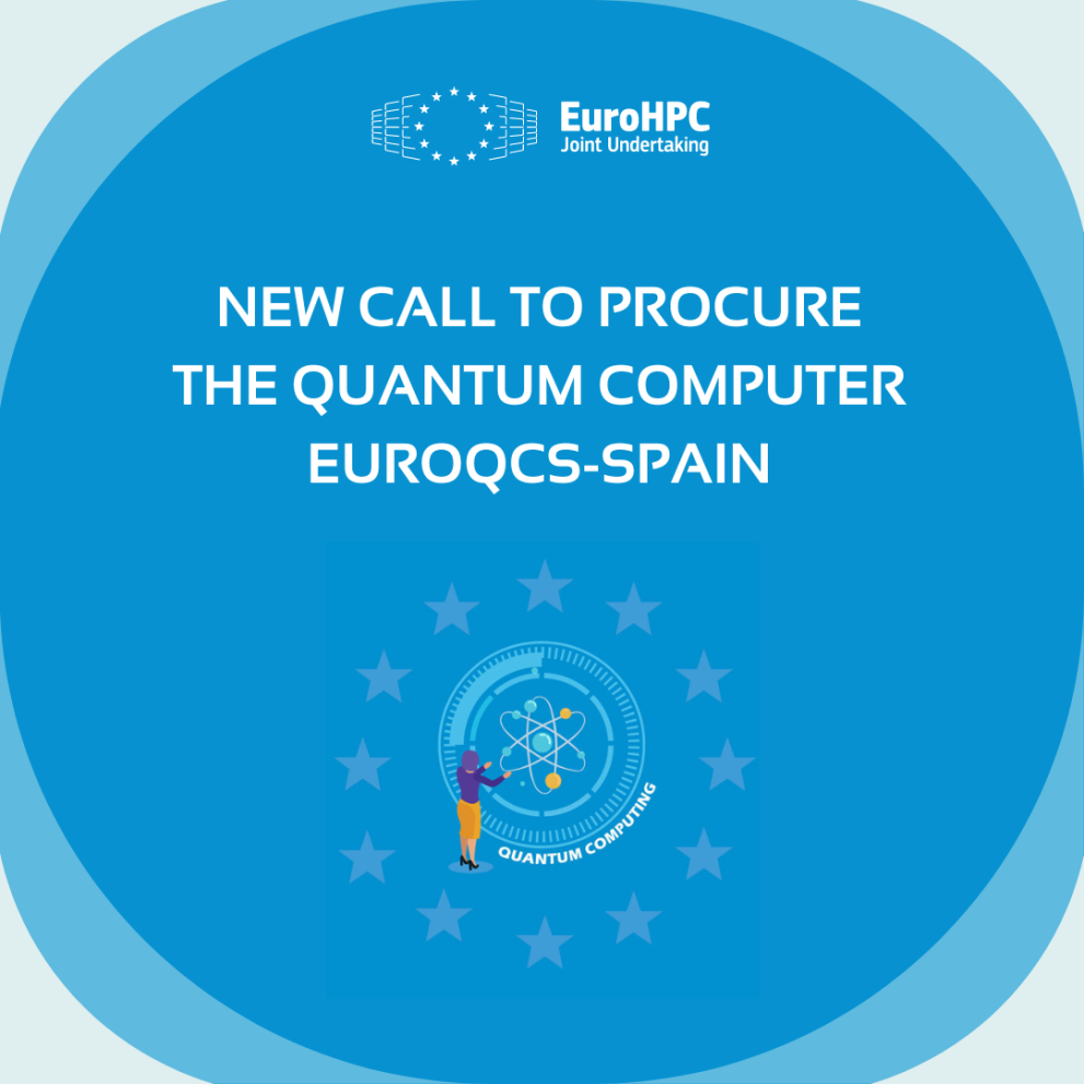 Visual announcing the new call with a lady facing an atoms to support science and surrounded by the stars of the EU flag