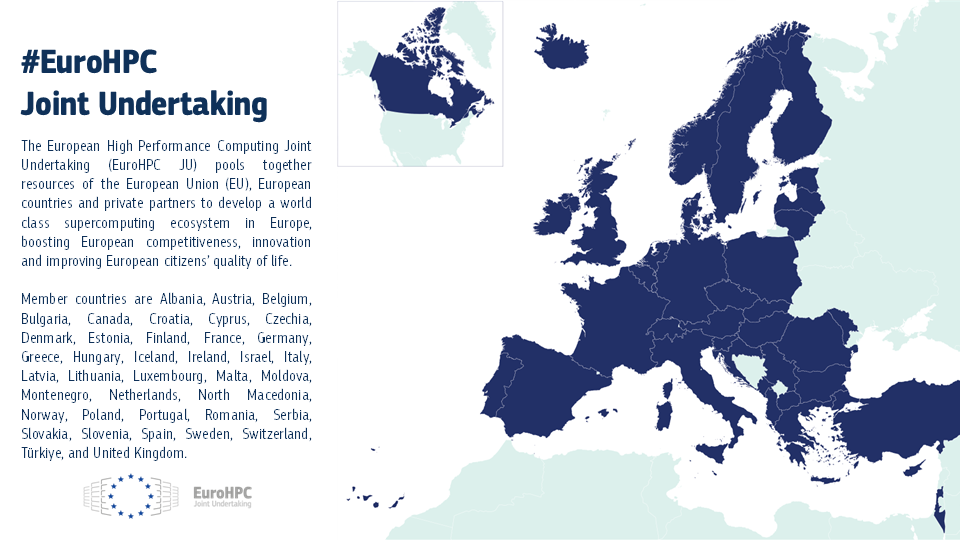map presenting the 39 EuroHPC JU participating states, including its new addition: Canada