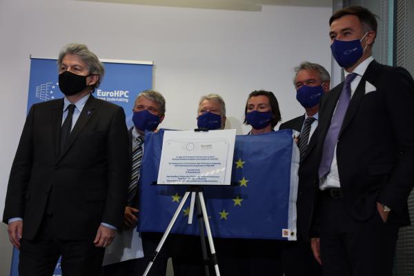 Inauguration of the EuroHPC JU Headquarters in Luxembourg, May 2021, with Ministers Asselborn, Fayot and EU Commissioner Breton.