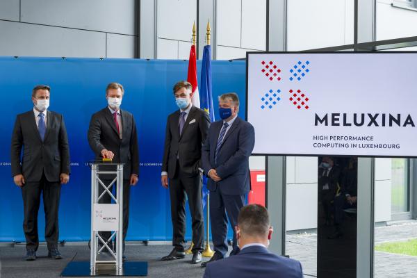 Inauguration of EuroHPC supercomputer MeluXina, with HRH the Grand Duke of Luxembourg, Prime Minister Xavier Bettel, Minister of the Economy Franz Fayot, and EuroHPC JU Executive Director Anders Jensen, June 2021. Copyright: SIP / Jean-Christophe Verhaegen.